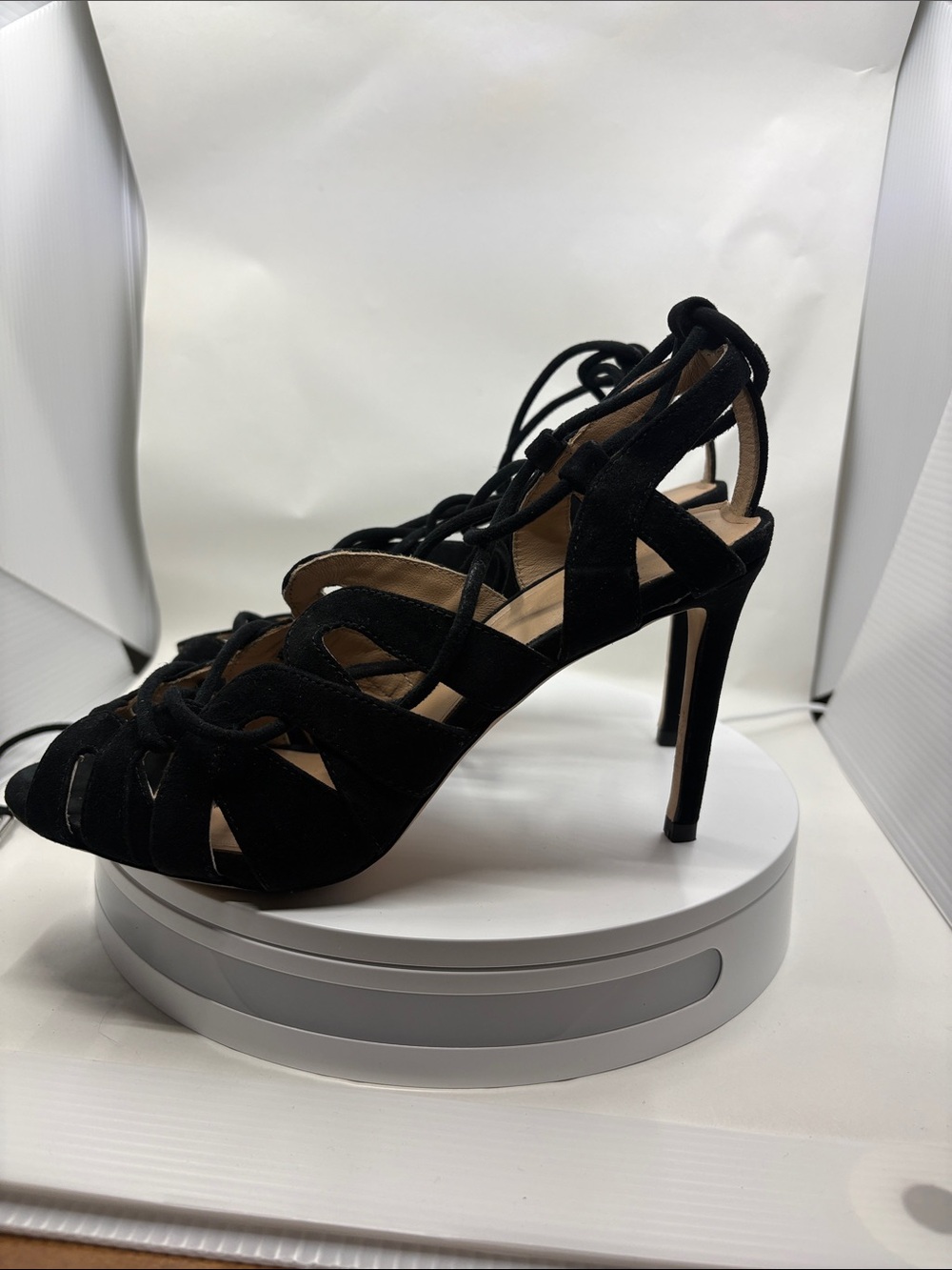Banana Republic Black Suede Lace-Up Stiletto Sandals